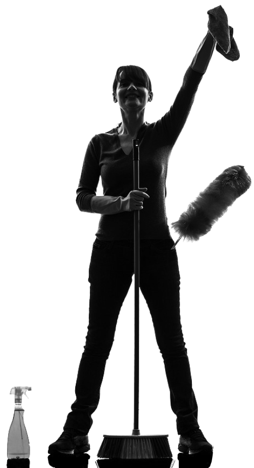 A female domastic cleaner with commercial vacum at work